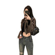 Sweet Cool Hot Girl Style Coffee Color Leather Coat Motorcycle Jacket Top