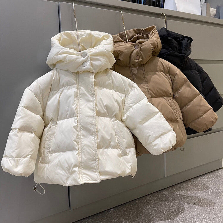 Solid Color Warm Down Cotton Jacket Short Baby Hooded Coat