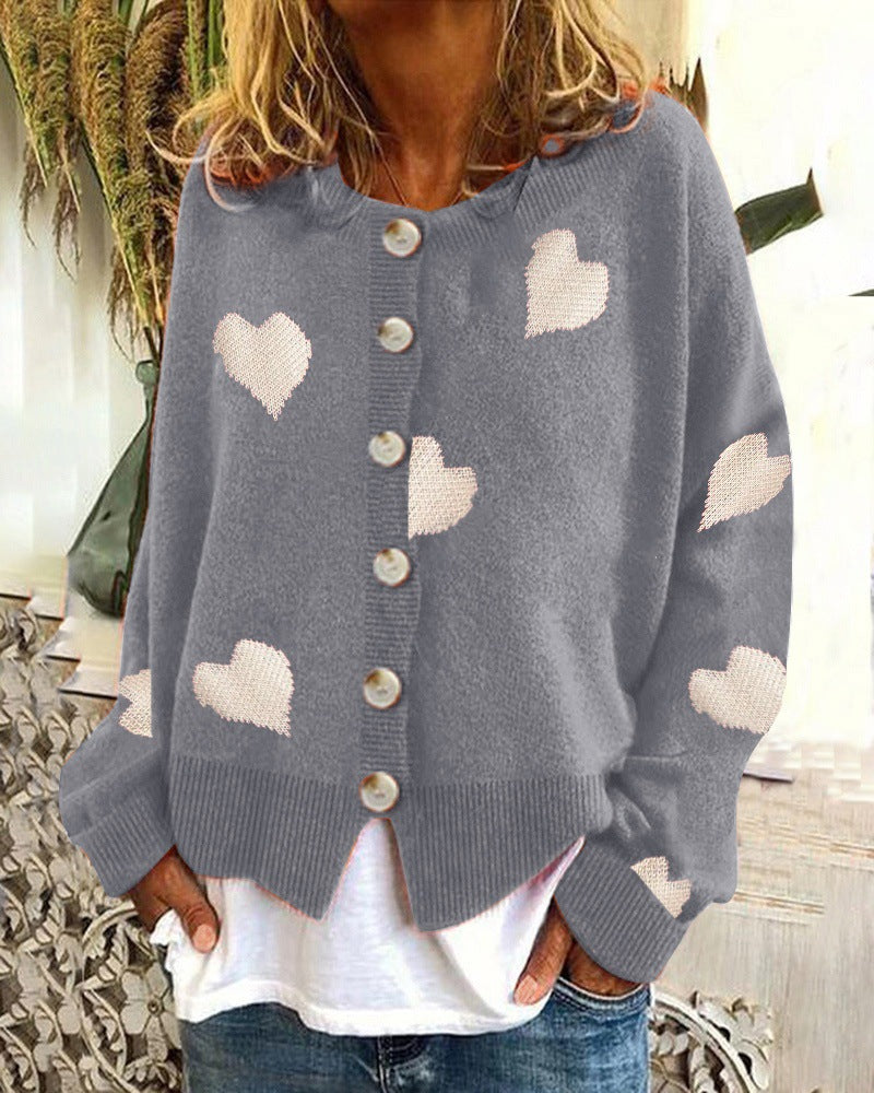 Women's Heart Sweater Single Breasted Cardigan Knitwear Coat Outwear