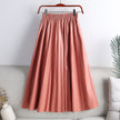 Solid Color Mid-length High Waist PU Leather Pleated Skirt For Women