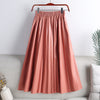 Solid Color Mid-length High Waist PU Leather Pleated Skirt For Women