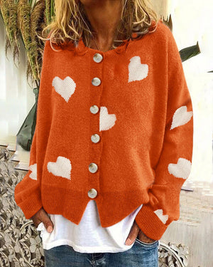 Women's Heart Sweater Single Breasted Cardigan Knitwear Coat Outwear