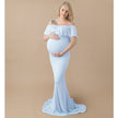 Mercerized cotton pregnant women ruffled collar trailing dress long skirt