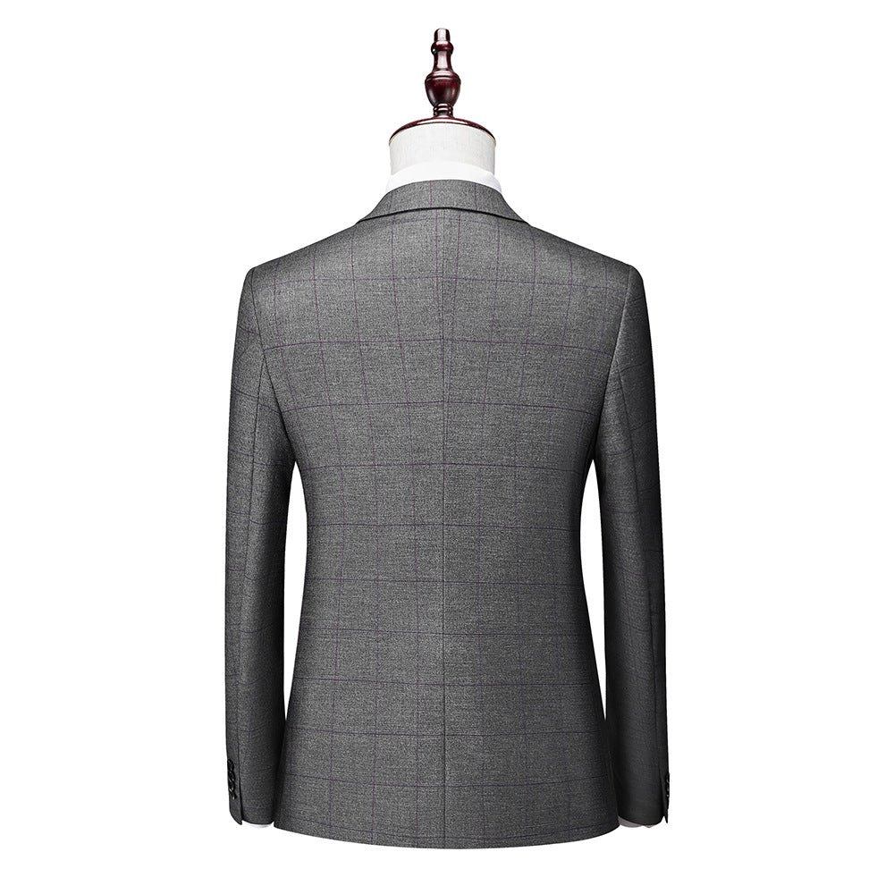 New Men's Business Plaid Casual Suit