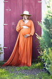 Women's Mercerized Cotton Maternity V-neck Trailing Expandable Dress Long Dress