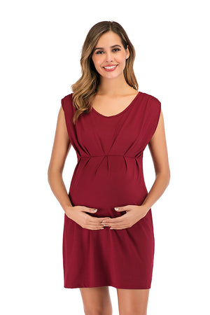 Knitted round neck sleeveless maternity dress