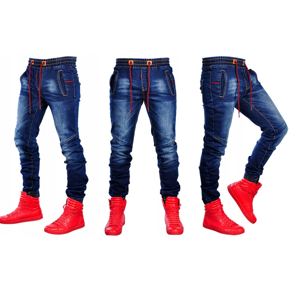 Men's jeans new elastic elastic waist casual blue trousers