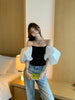 Puff Sleeve Short Shirt Collarbone Stitching Top