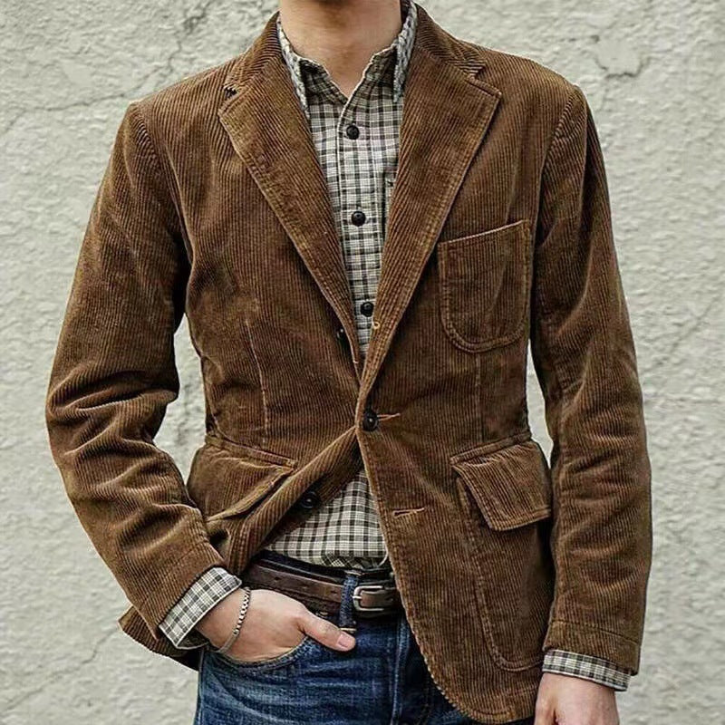 Corduroy Jacket Winter Solid Color Casual Blazer Fashion Warm Men Coat