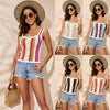 Summer Tops Beach Multi-color Splicing Striped Sweater Fashion Lace Camisole Vest Women