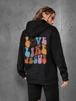 Brushed Hoody Back Letter Printed Kangaroo Pocket Drawstring Printed Hooded Sweater