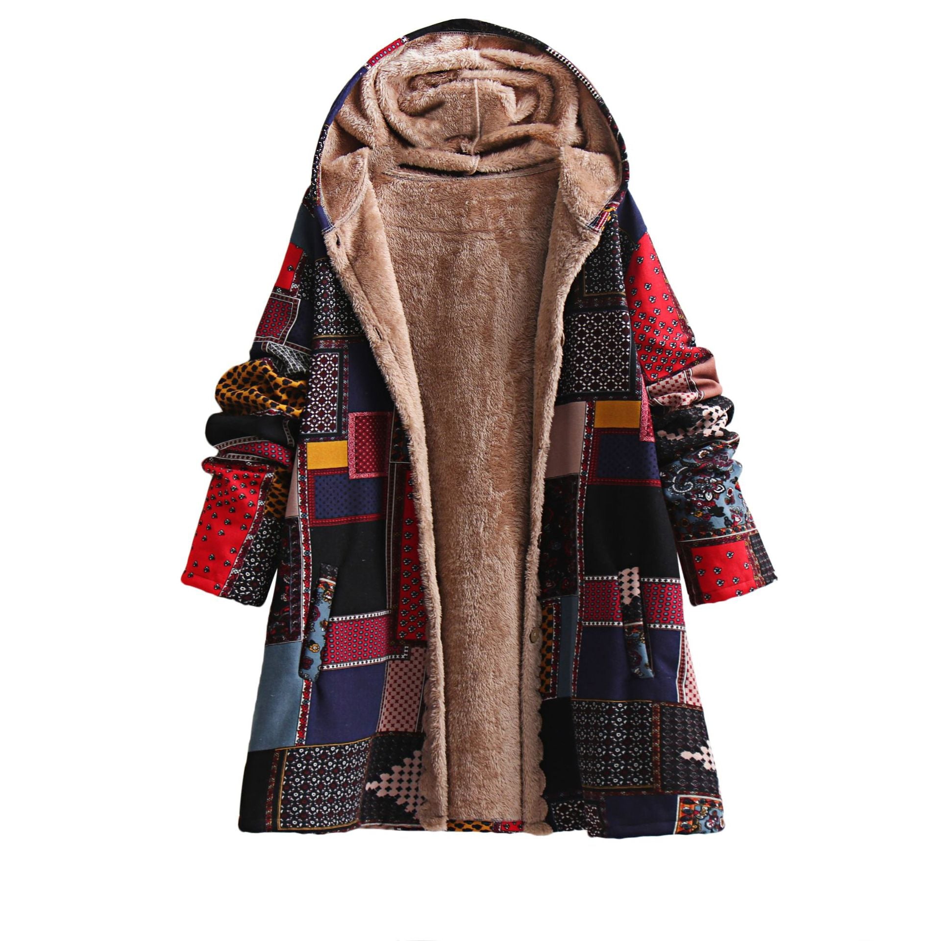 New Ethnic Style Cotton-padded Coat Hooded Cotton Jacket Fleece-lined Baggy Coat