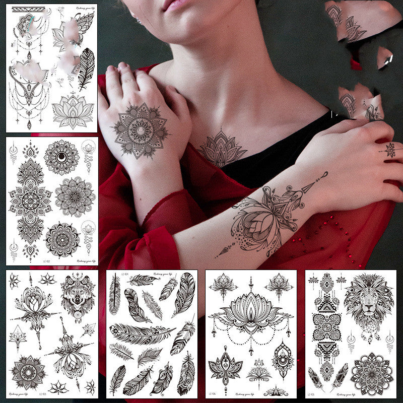 Waterproof HN Mandala Sexy Feather Tattoo Sticker