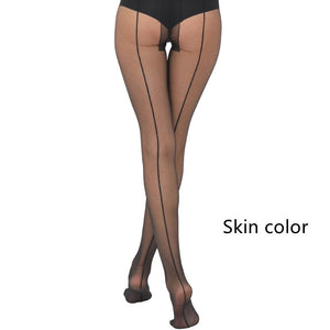 20D Back Vertical Line Personality Pantyhose Black Stockings Women