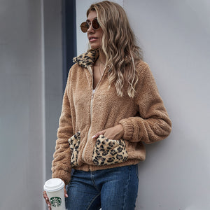 Autumn leopard patched cashmere coat