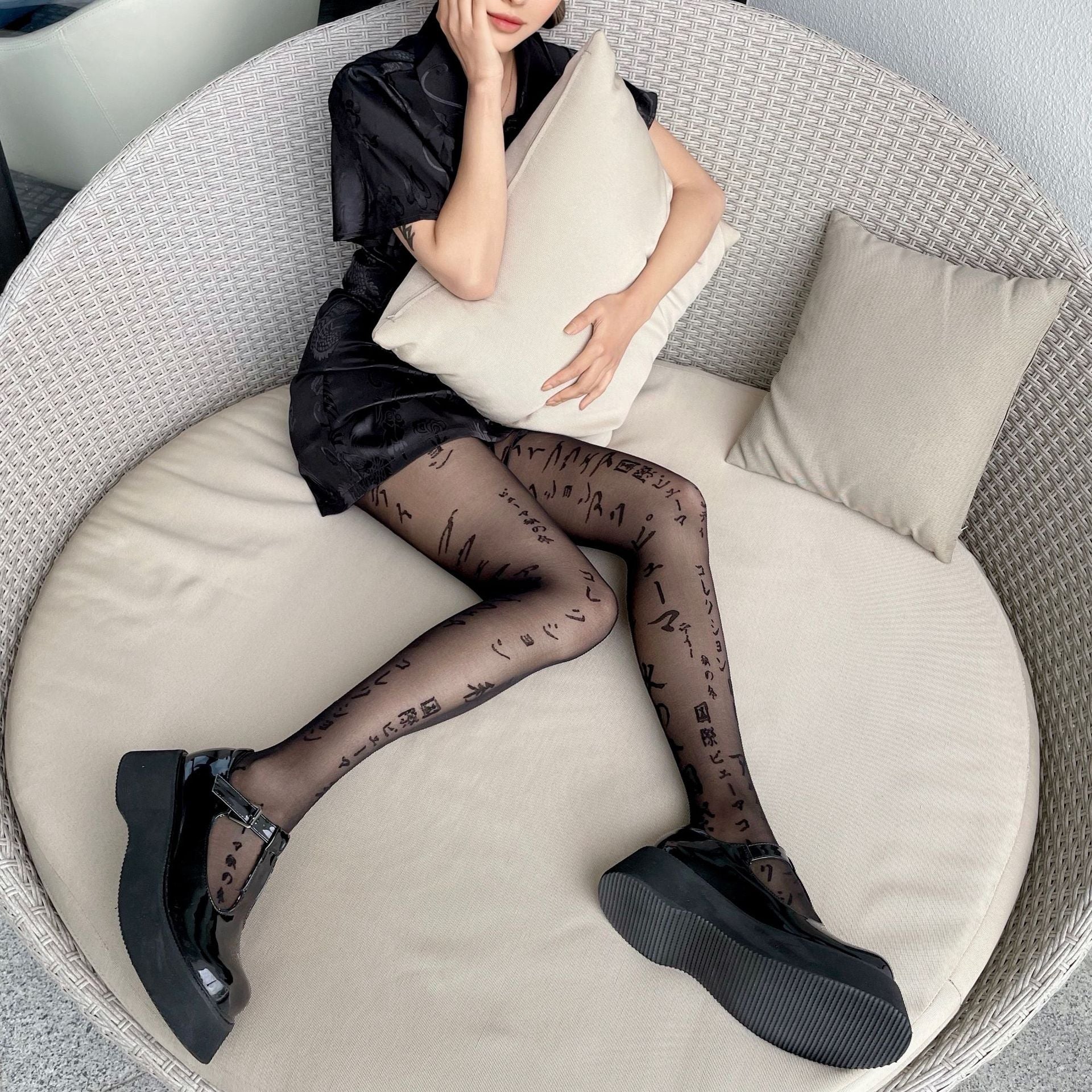 Japanese Personality Letters Dark Sexy Thin Stockings Women