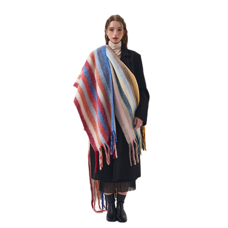 Rainbow Color-blocking Striped Scarf Winter Korean Style