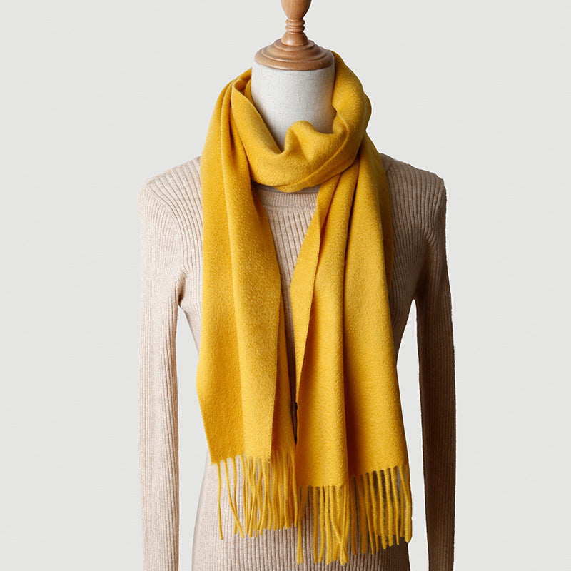 Solid Color Autumn And Winter Tassel Pure Cashmere Scarf For Women