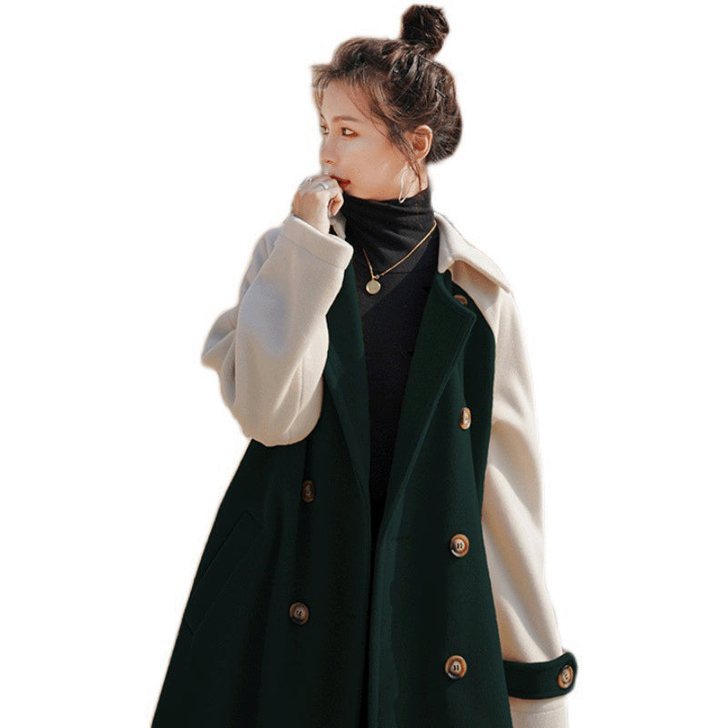 Coat Mid-length Stitching Woolen Coat