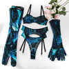 Women's Mesh Printed Underwear Garter Leggings Gloves