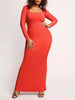 Round Neck Sleeved Slim Fitting Long Dress