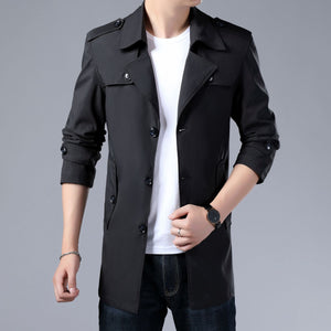 Men's Trench Coat With Buttons Top Quality Jacket Slim Regular Classic Jacket