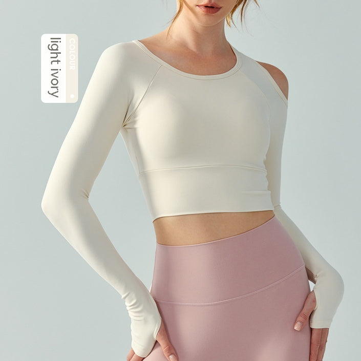 Round Neck Yoga Clothes Long Sleeve Women's Semi-fixed Cup Tight Top