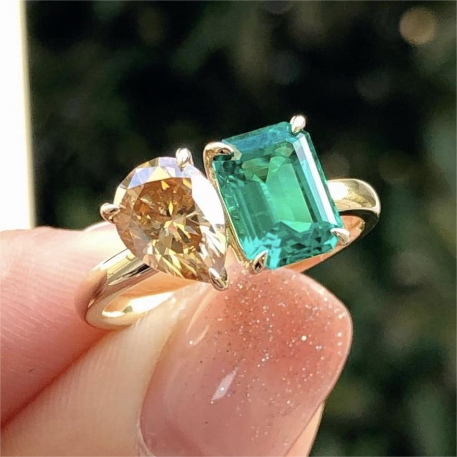 Fashion Jewelry Creative Double Main Stone Lady Zircon Inlaid Ring