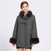 Rex rabbit fur collar double leather woolen coat women