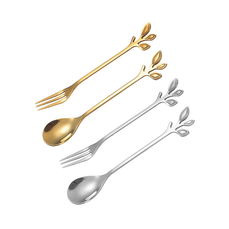 Creative Stainless Steel Branch Spoon Leaf Spoon Stainless Steel Fork Fruit Fork Cake Spoon