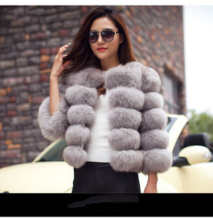 Haining fur coat slim short fox fur stitching