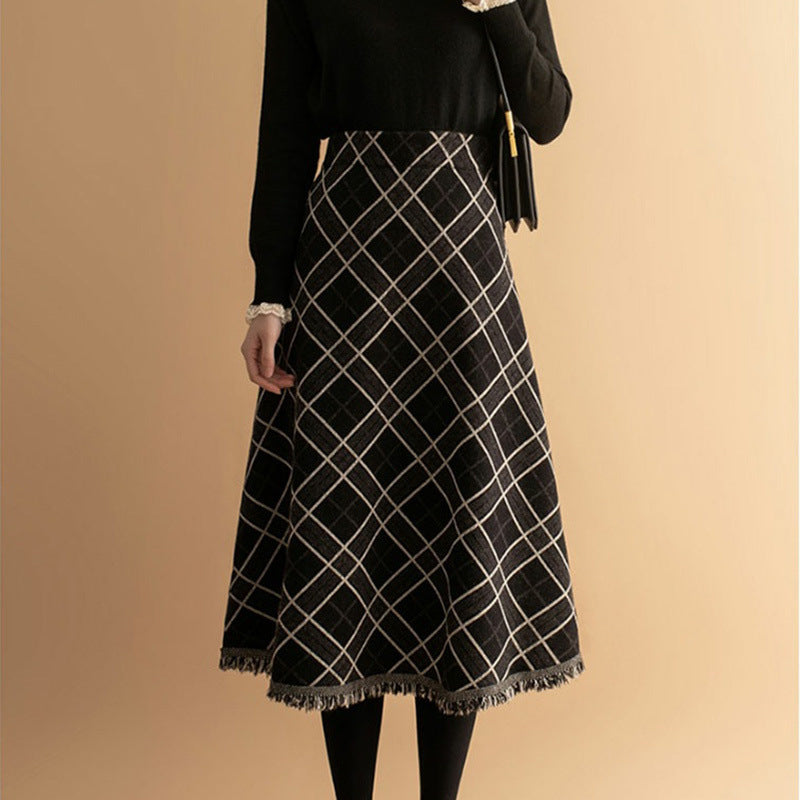 Plaid For Women Big Hem Skirt Wool Midi Dress