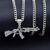 Cool Gothic Gun Shape Pendant Rhinestone Army Style Male Necklace Men Necklaces Jewelry