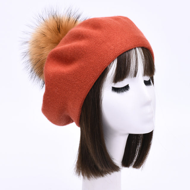 Autumn Winter Berets Hat Women Casual Knitted Wool Beret Wit