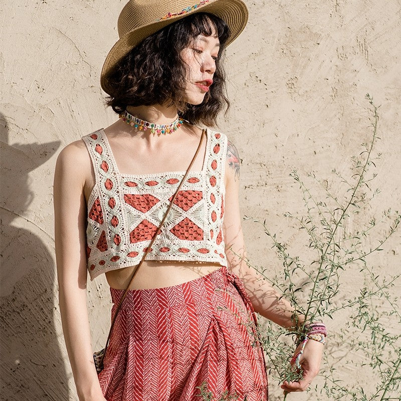 Bohemian Knitted Camisole Short Women Vest