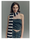 Long Wool Mink Black And White Striped Knitted Wool Scarf