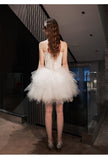 Fashion White Feather Party Birthday Dress