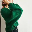 Emerald Wool Sweater Women V-neck Padded Pullover