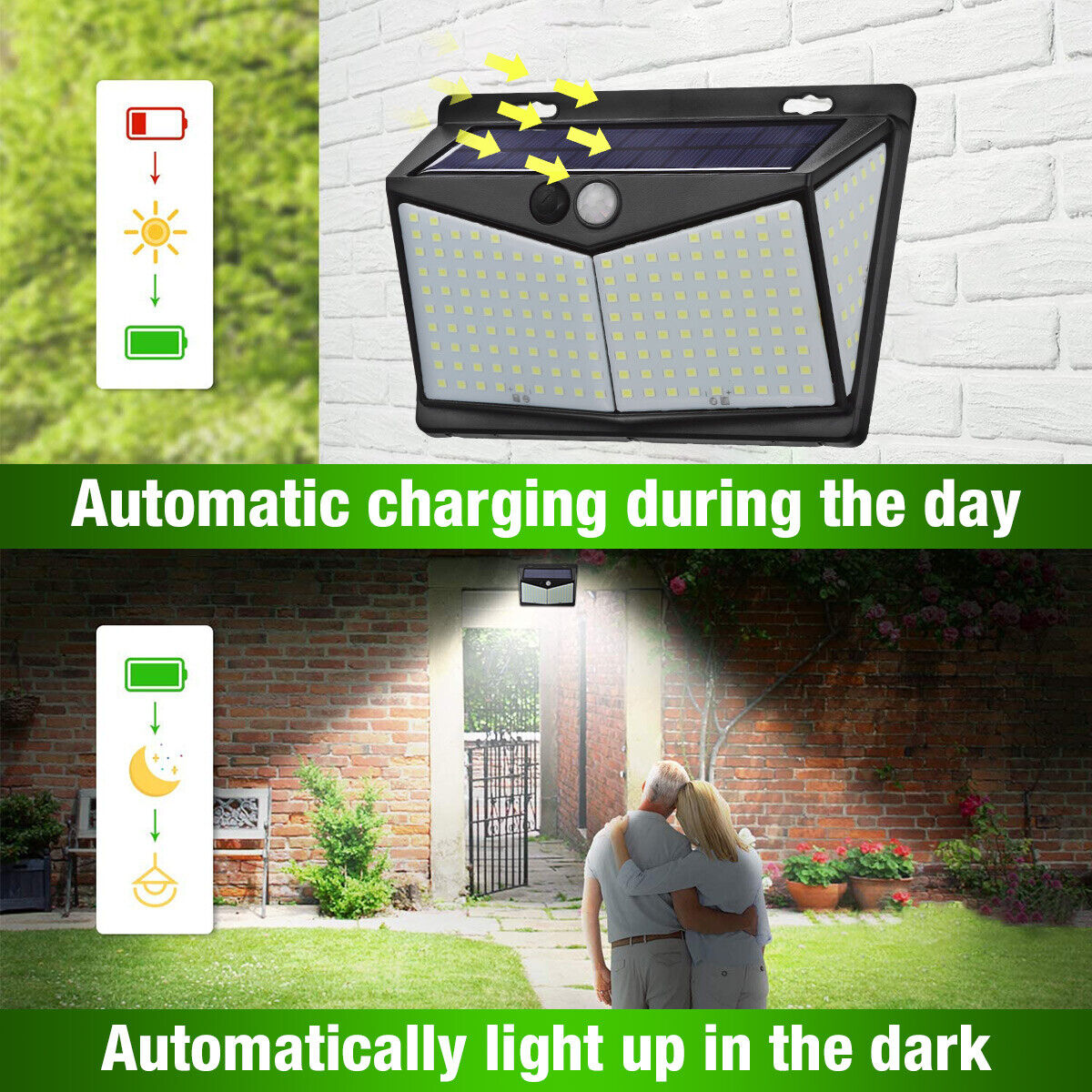 208 LED Solar Power Light Motion Sensor Outdoor Yard Garden Wall Lamp Waterproof