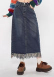 Denim Women's Hong Kong Style Autumn High Waist Slimming A- Line Long Overknee Skirt