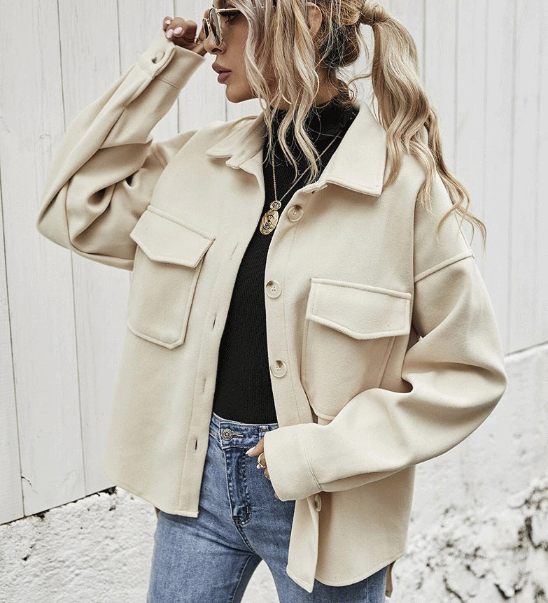 Coat Women Lapel Single-breasted Thickened Solid Color Jacket Woolen Loose Short Coat For Women Fashion Outwear Clothing