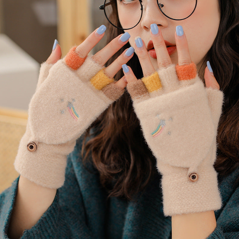 Knitted Plus Fluff Flip Gloves