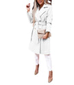 Women's Long Sleeve Button V-neck Lace Up Woolen Coat