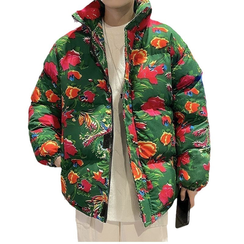 Northeast Big Flower Couple Thickened Cotton-padded Coat For Men