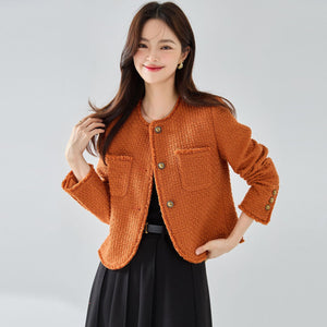 Elegant Tweed Fringe Classic Wool Classic Style Short Coat For Women