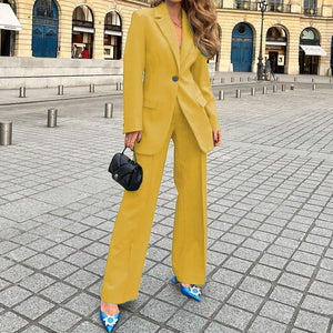 Women's Fashion Blazer Solid Color Casual Pants Two-piece Suit