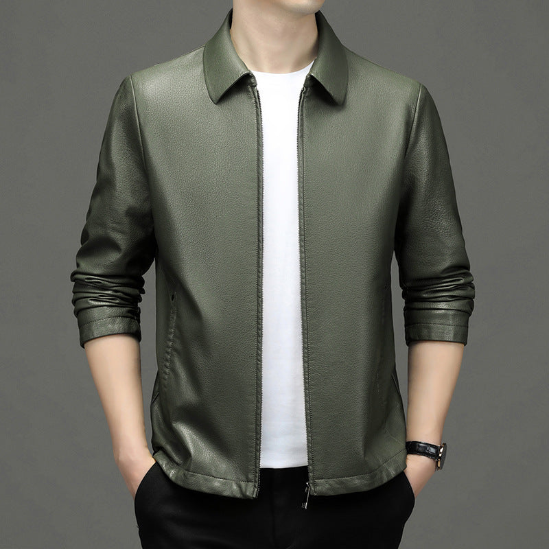 Lapel Ecological Real Leather Clothes Coat Leather Jacket Men