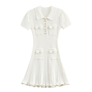 Classic White Classic Style Knitted Dress Waist Women's