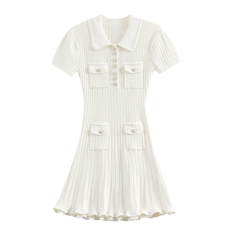 Classic White Classic Style Knitted Dress Waist Women's