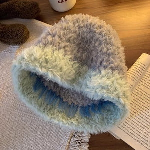 Plush Knitted Hat Women's Winter Earmuffs Show Face All-matching